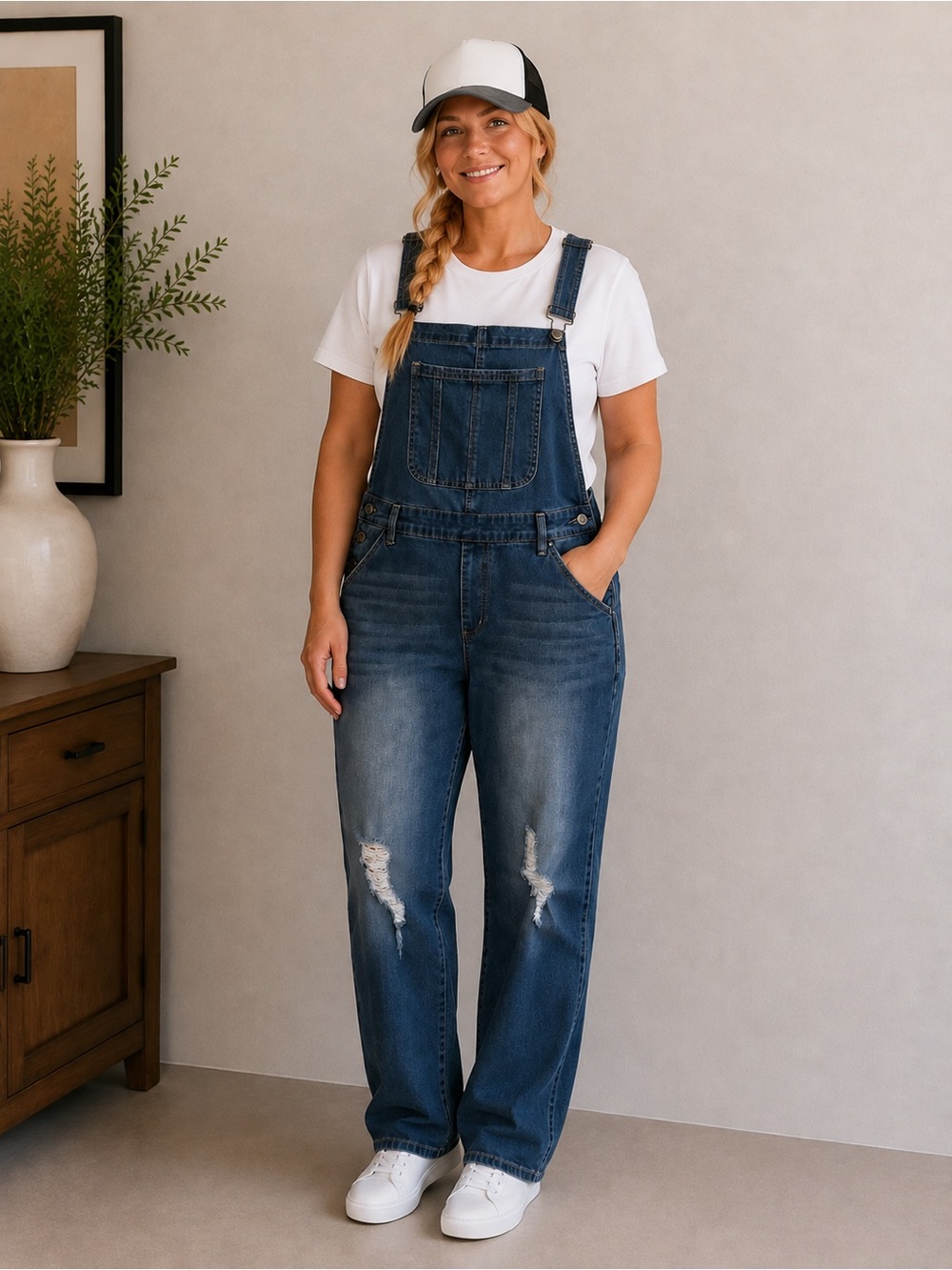 KanCan Distressed Dark Blue Denim Overalls - Women